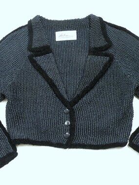 Vintage 80s Arlin Nubby Heavy Cardigan Sweater Cropped Jacket M